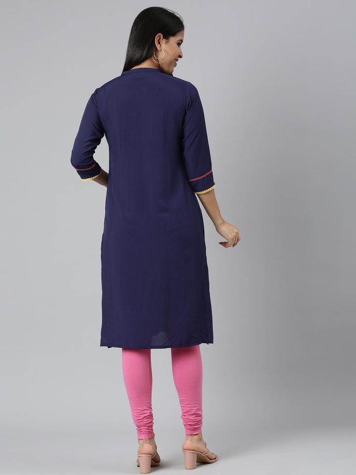 Neerus Blue Straight Casual Solid Straight Kurtas
