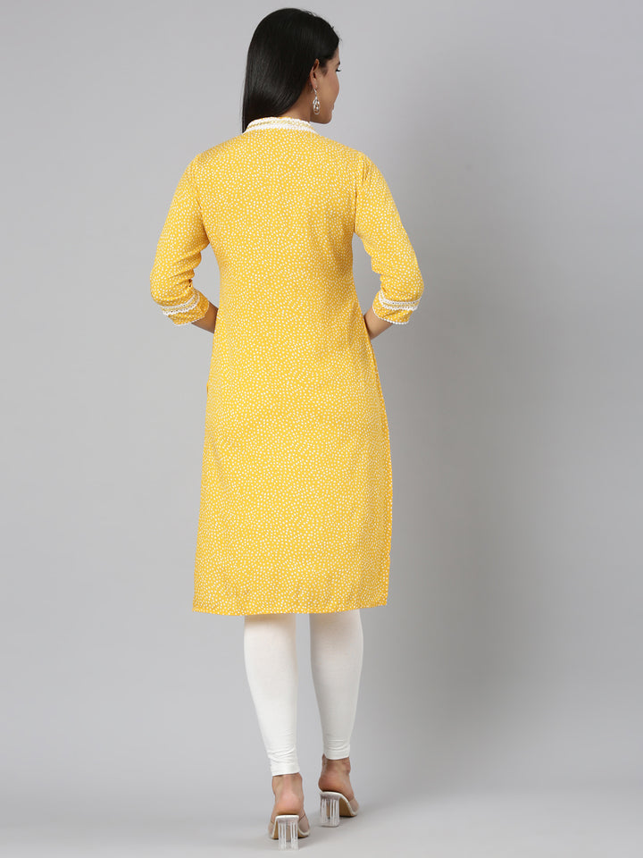 Neerus Mustard Straight Casual Bandhani Straight Kurtas