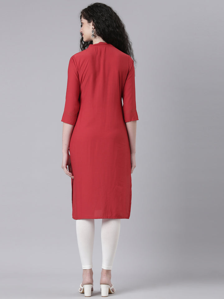 Neerus Maroon Casual Solid Straight Kurtas