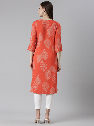 Neeru's Orange Regular Straight Tribal Kurtas