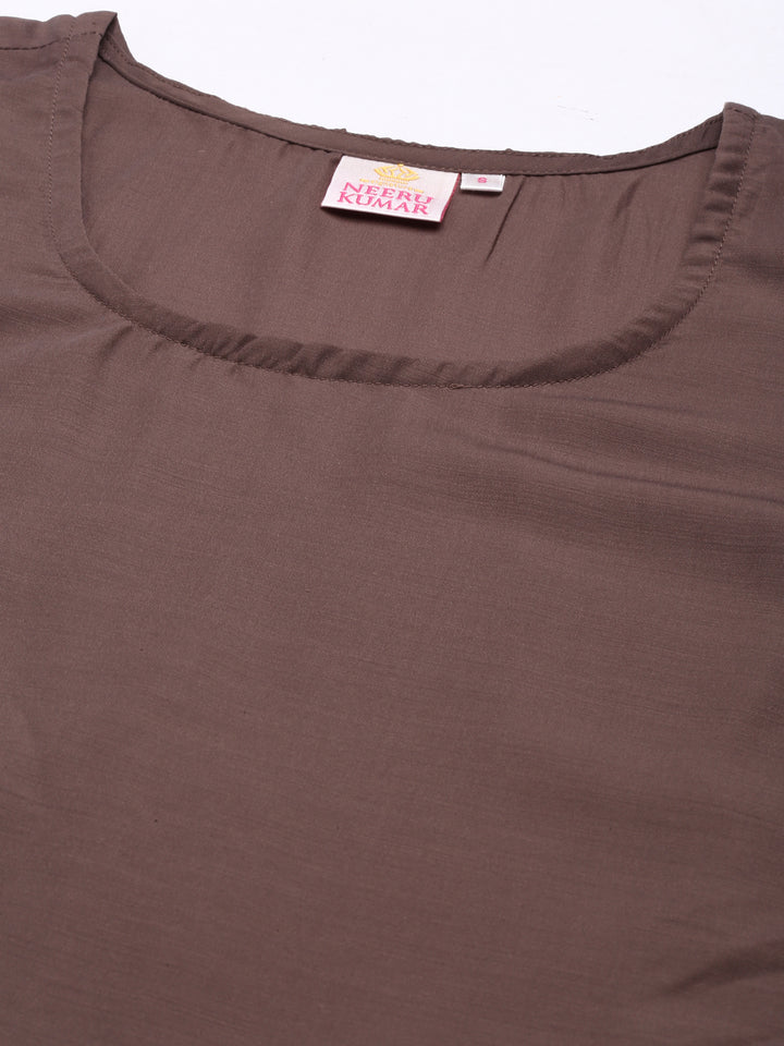 Neerus Brown Straight Casual Floral Dresses