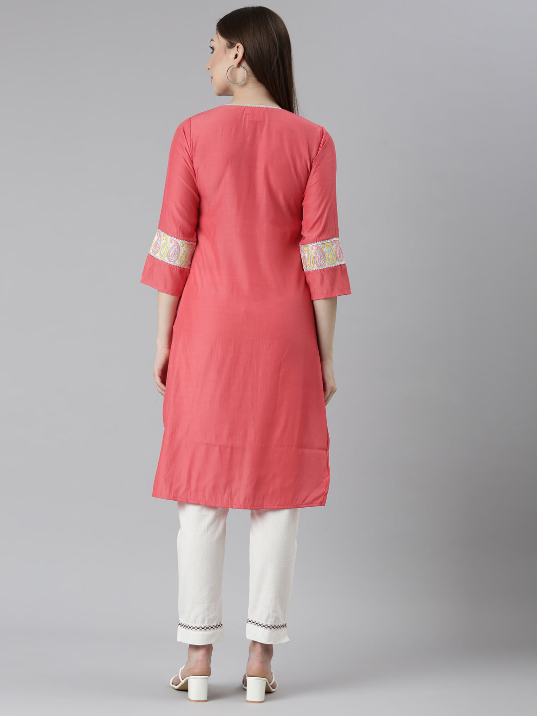 Neerus Orange Regular Straight Solid Kurtas