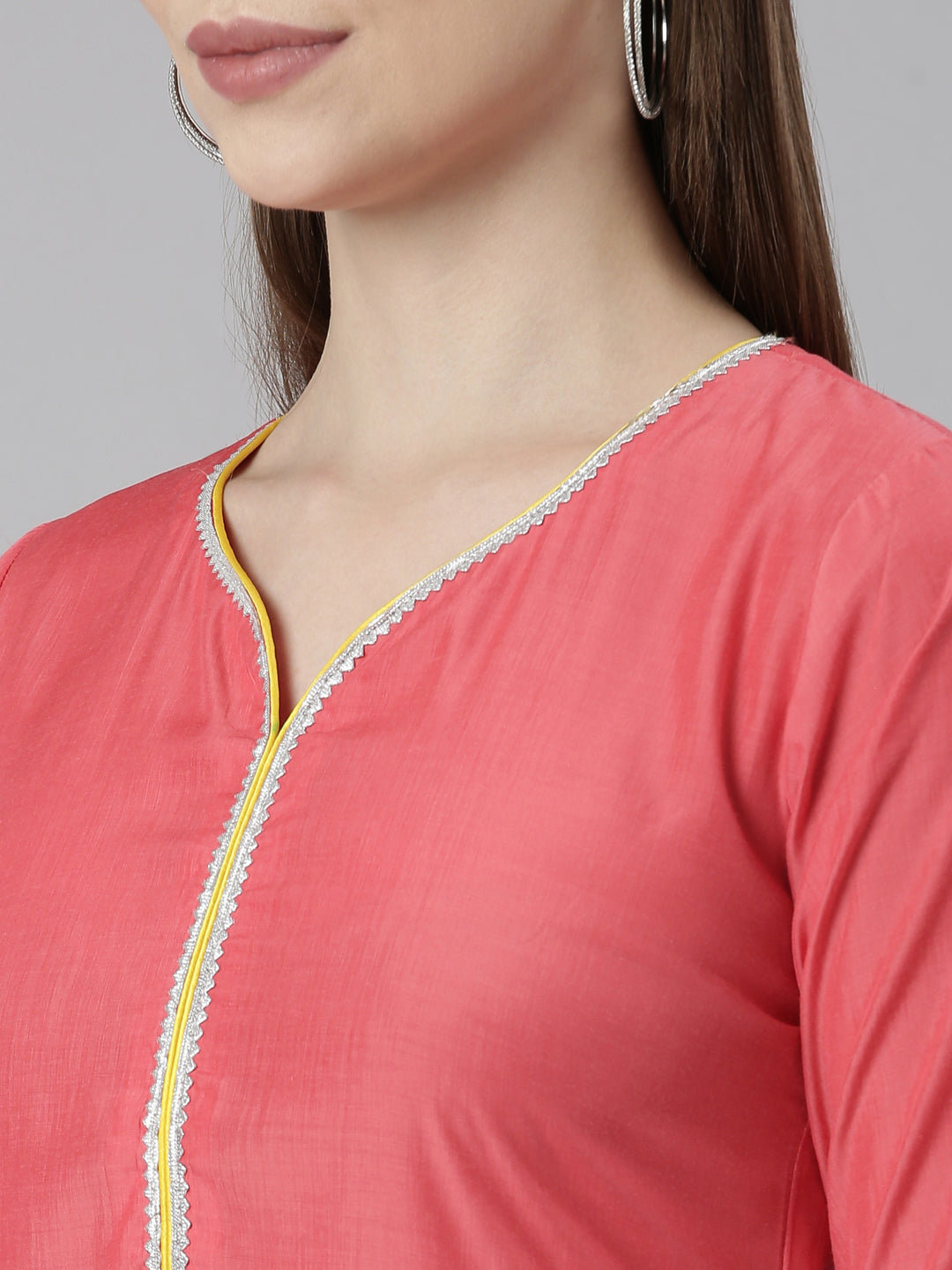 Neerus Orange Regular Straight Solid Kurtas