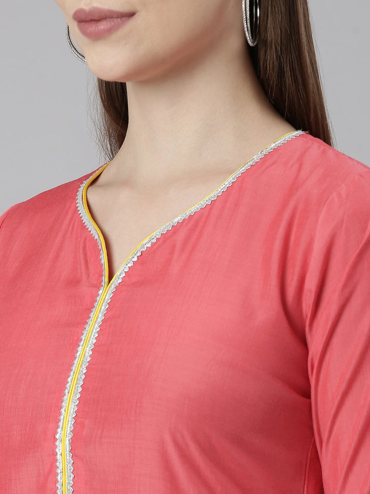 Neerus Orange Regular Straight Solid Kurtas