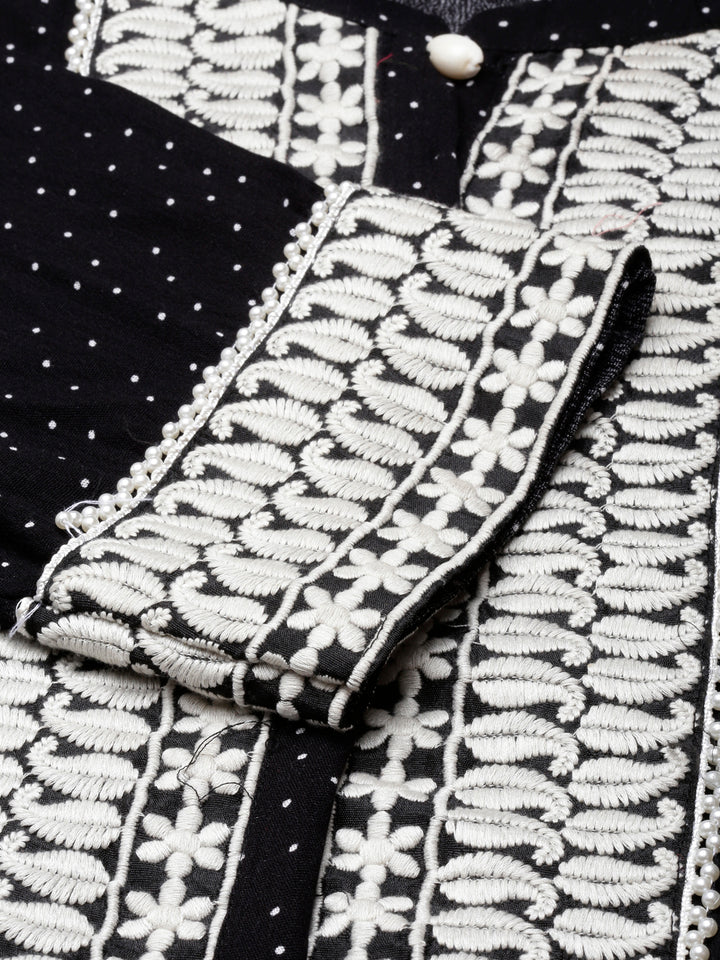 Neerus Black straight embroidered kurtas