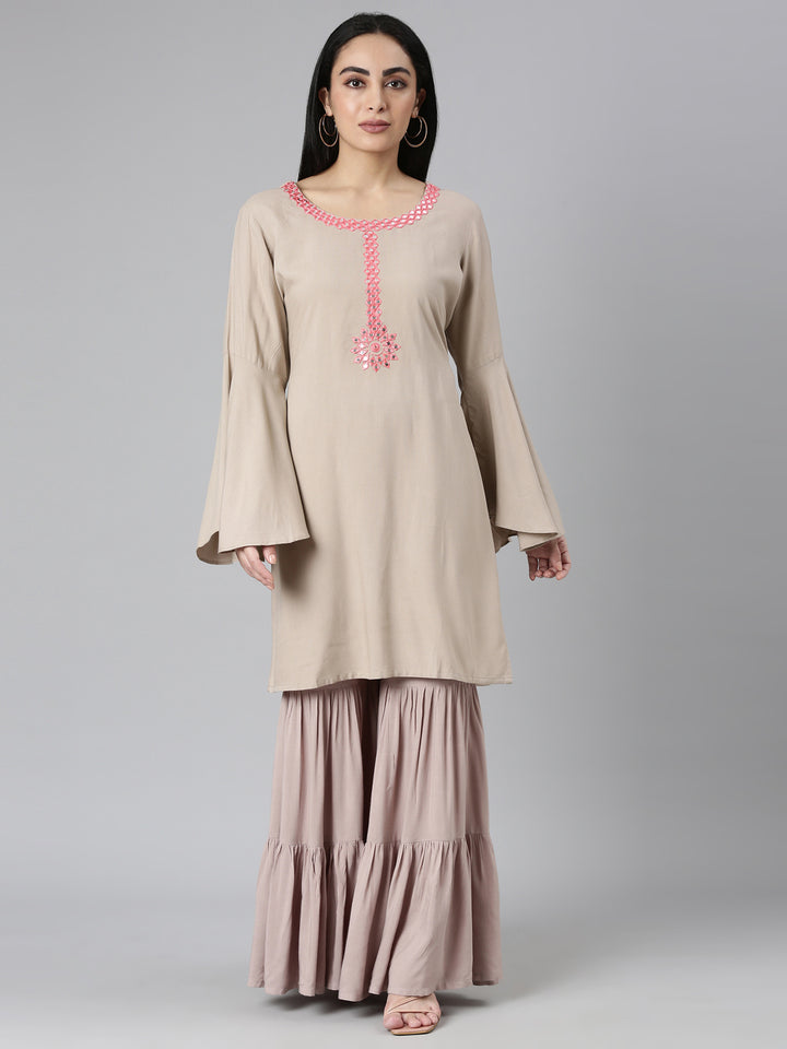 Neerus Gold Regular Straight Solid Kurta and Sharara