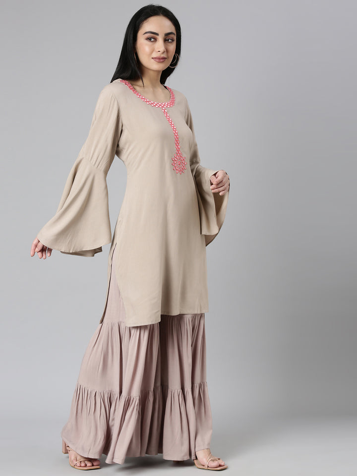 Neerus Gold Regular Straight Solid Kurta and Sharara