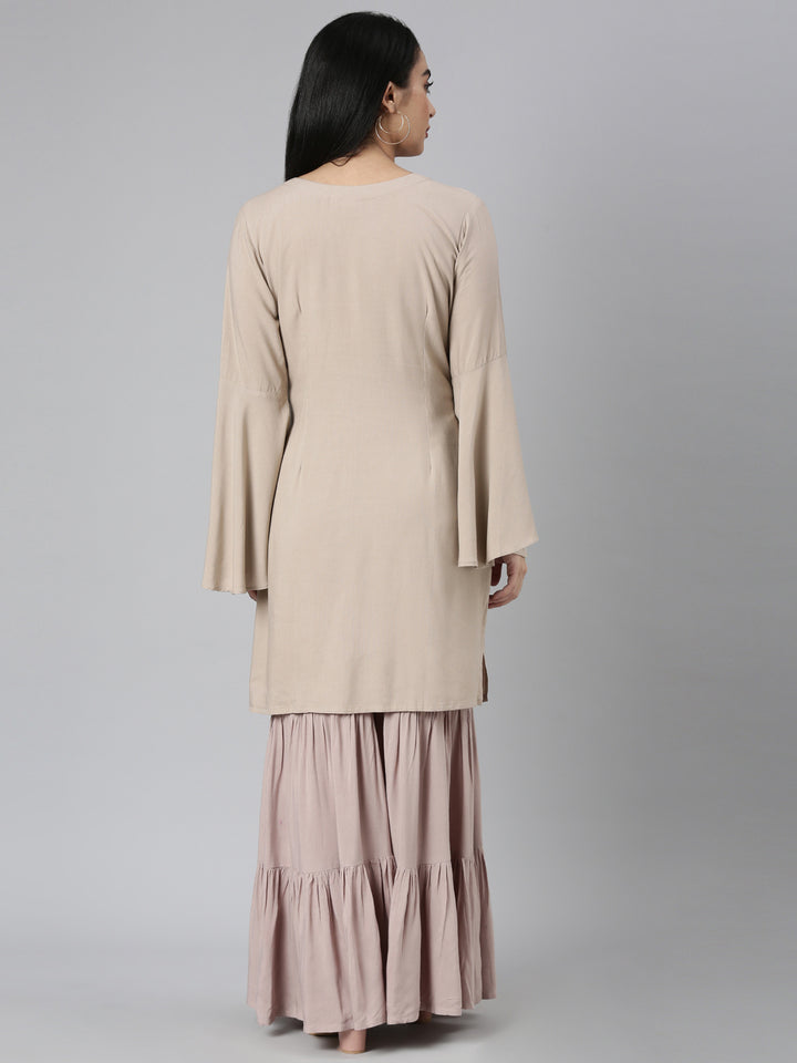 Neerus Gold Regular Straight Solid Kurta and Sharara