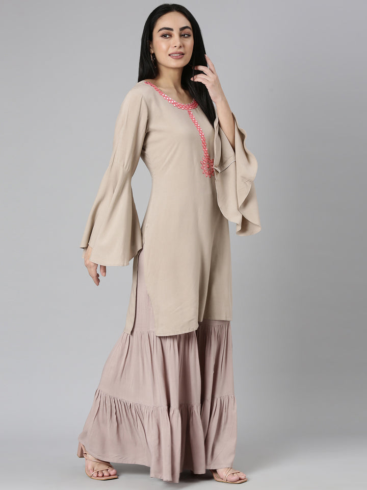 Neerus Gold Regular Straight Solid Kurta and Sharara