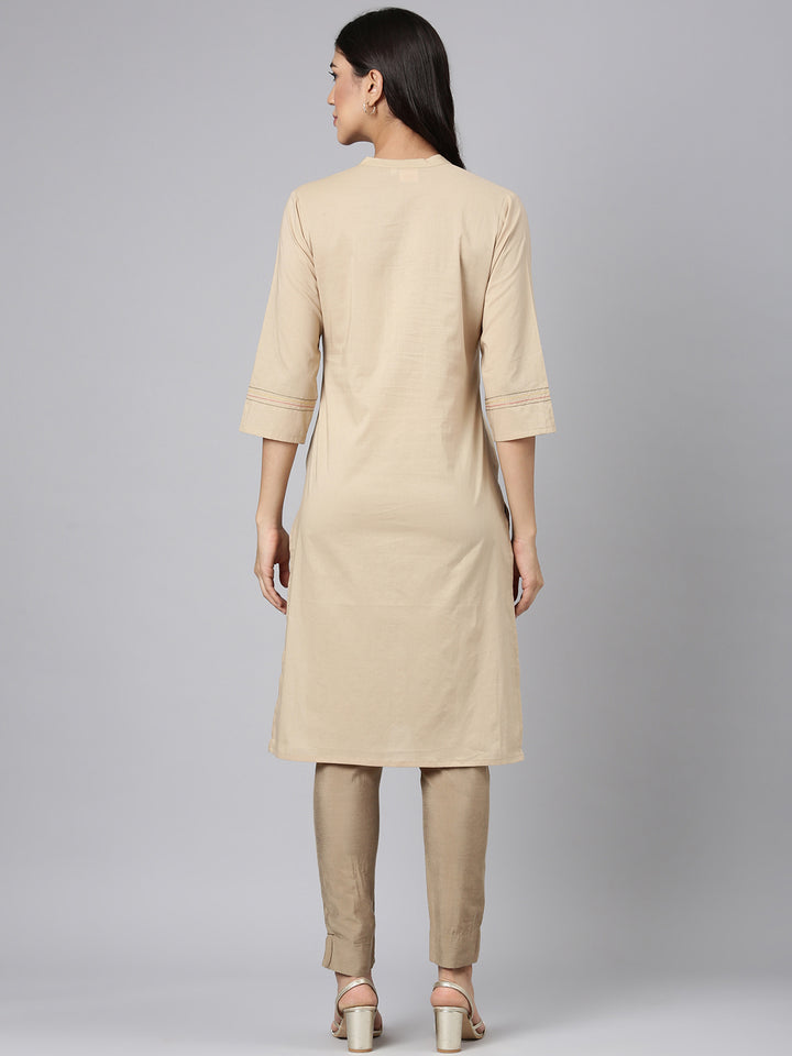 Neerus Beige Casual Solid Straight Kurtas