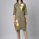 Neerus Green Casual Solid Straight Kurtas