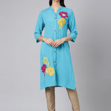 Neerus Blue Casual Solid Straight Kurtas