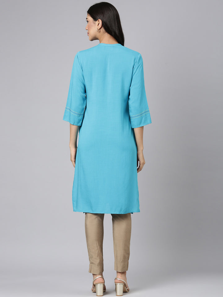 Neerus Blue Casual Solid Straight Kurtas