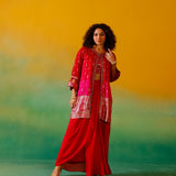 Neerus Red Embroidery Silk Fabric Fusion Set.