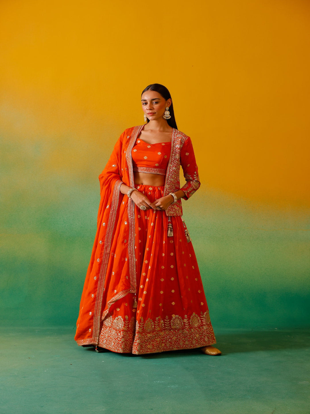 Neerus Rust Embroidery work Organza Fabric Ghagra Set