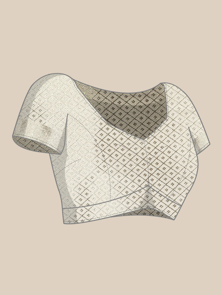 White Banaras silk saree with zari motifs and border