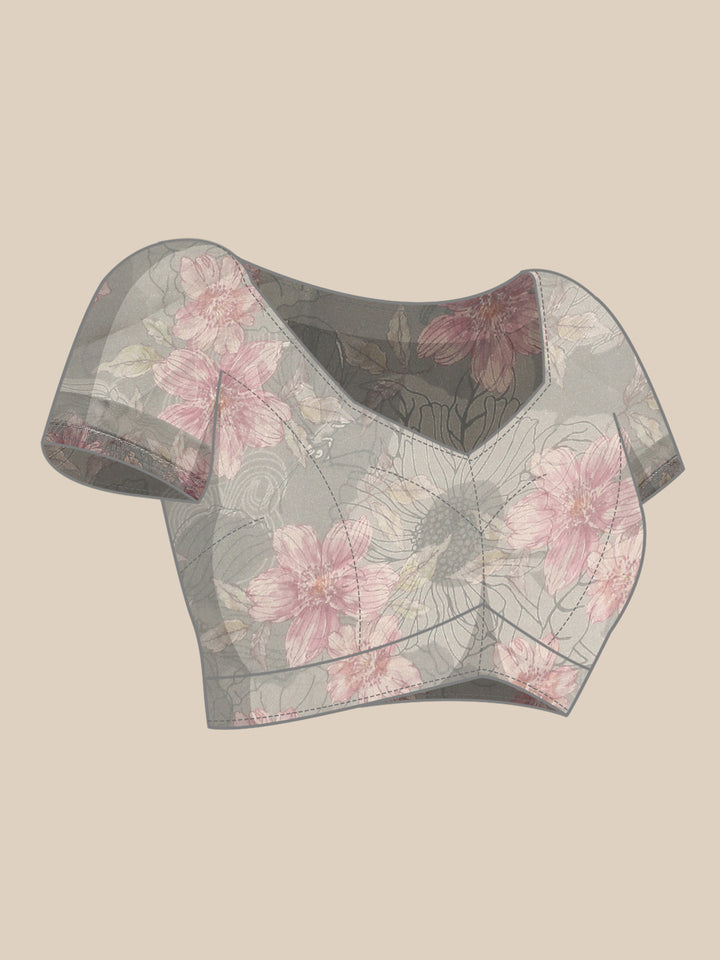 Great Satin Floral Printed Saree With Swarovski Embroidery