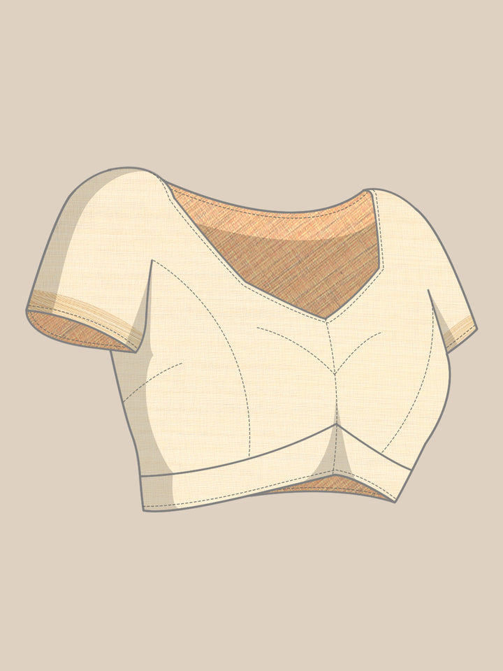 Cream Chanderi Silk With French Knot Contrast Thread Work And Sequence