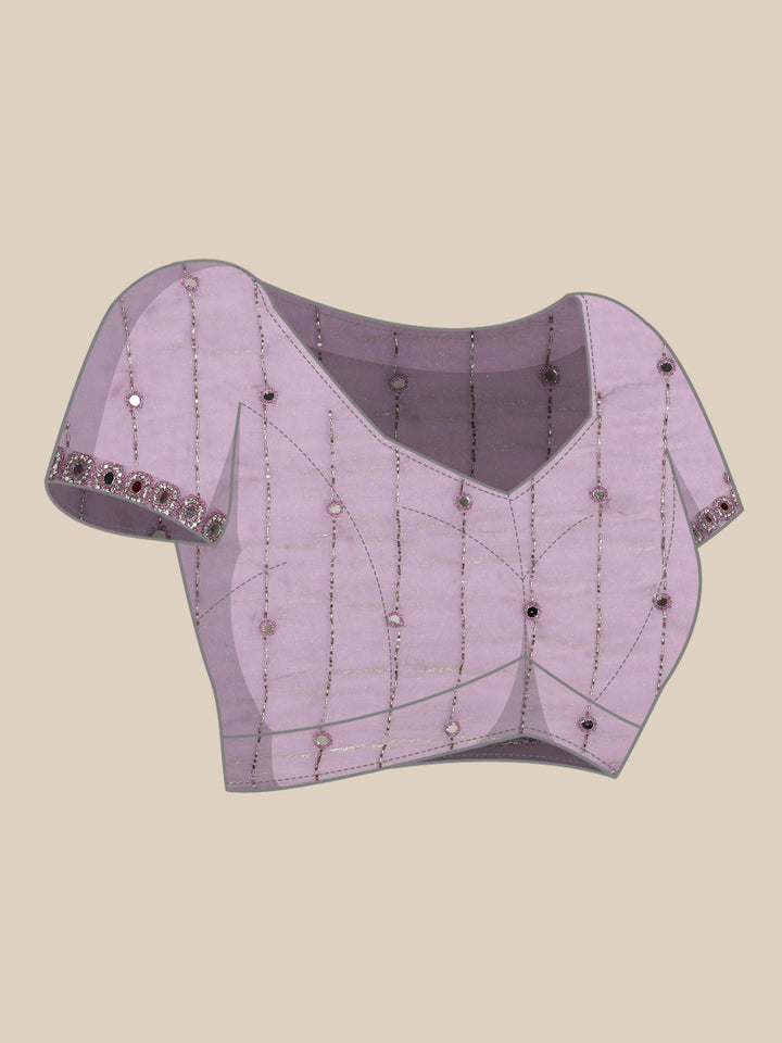 Lilac Jimmy tissue saree with mirror work hand embroidery
