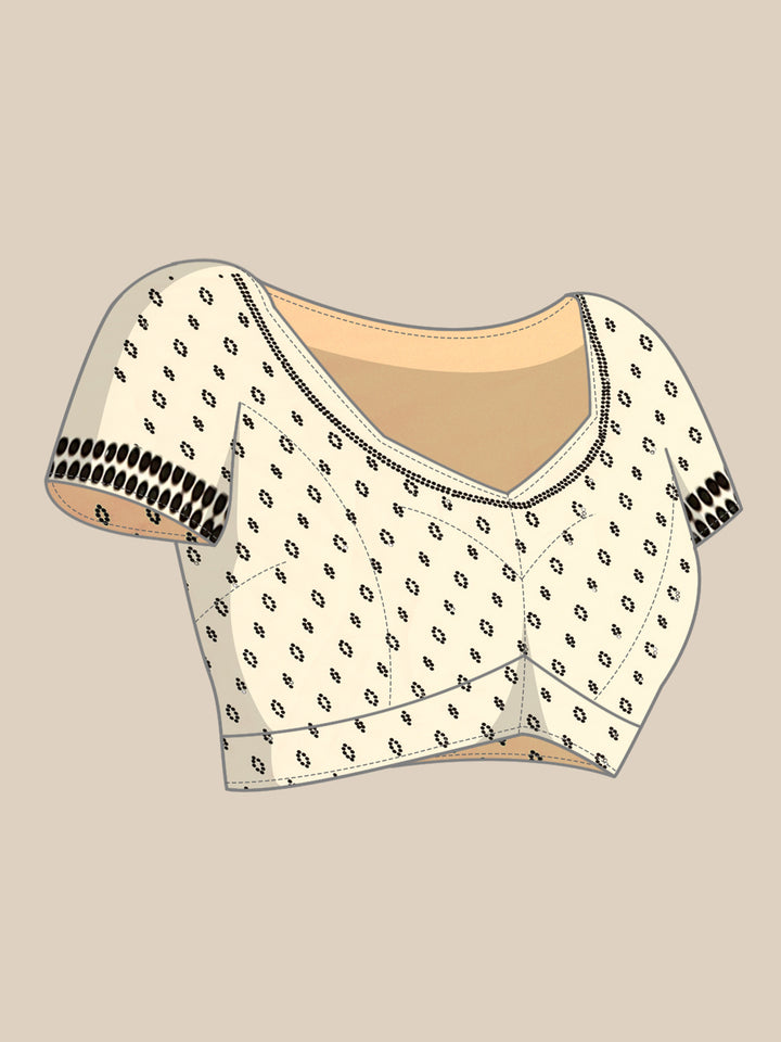 Cream satin saree with Swarovski embroidered border