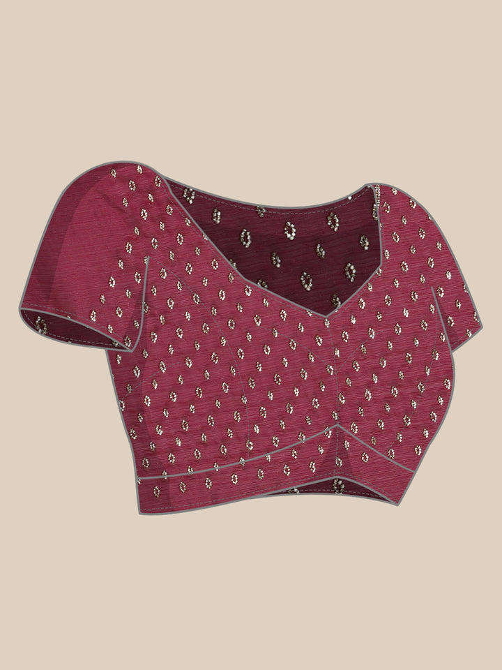 Mahroon jimmy tissue saree with cut Dana hand embroidery