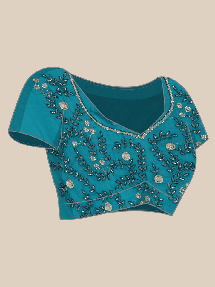 Peacock green jimmy saree with hand embroidery