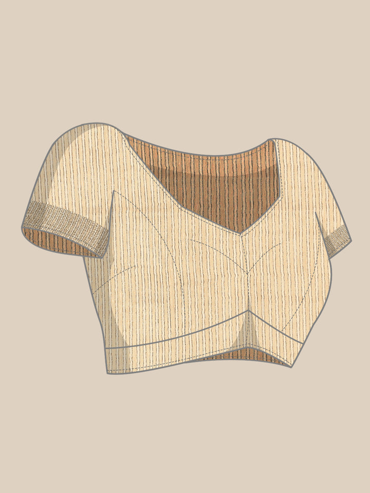 Cream Natural Dupion Saree With Floral Print