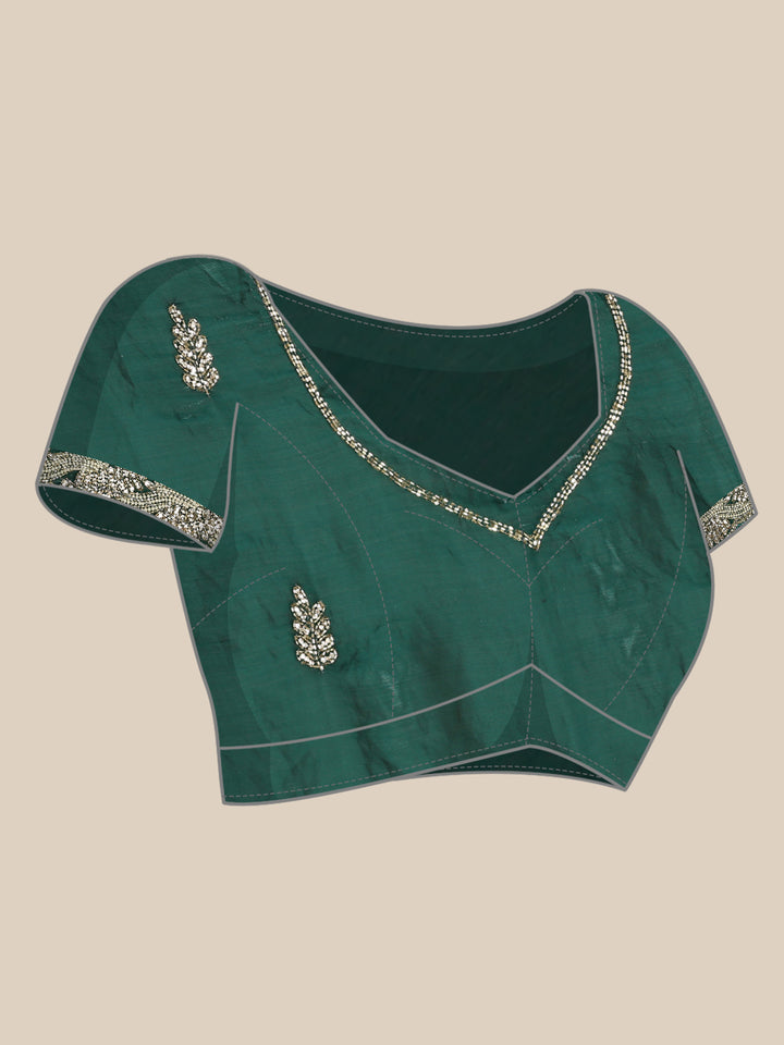 Green shimmer tissue saree with cut Dana & Swarovski embroidery
