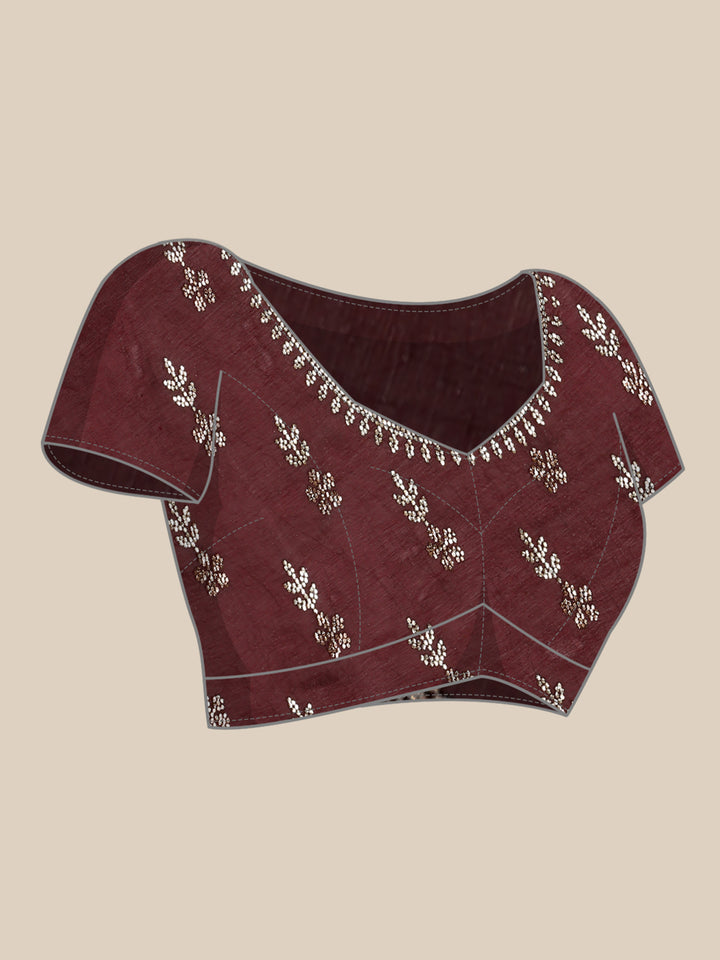 Red Jimmy Tissue Saree With Hand Embroidery