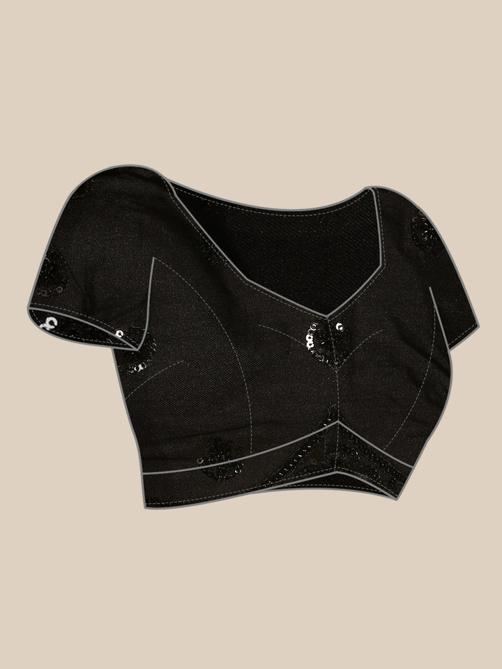 Black & white satin printed saree with hand embroidery & ready made blouse