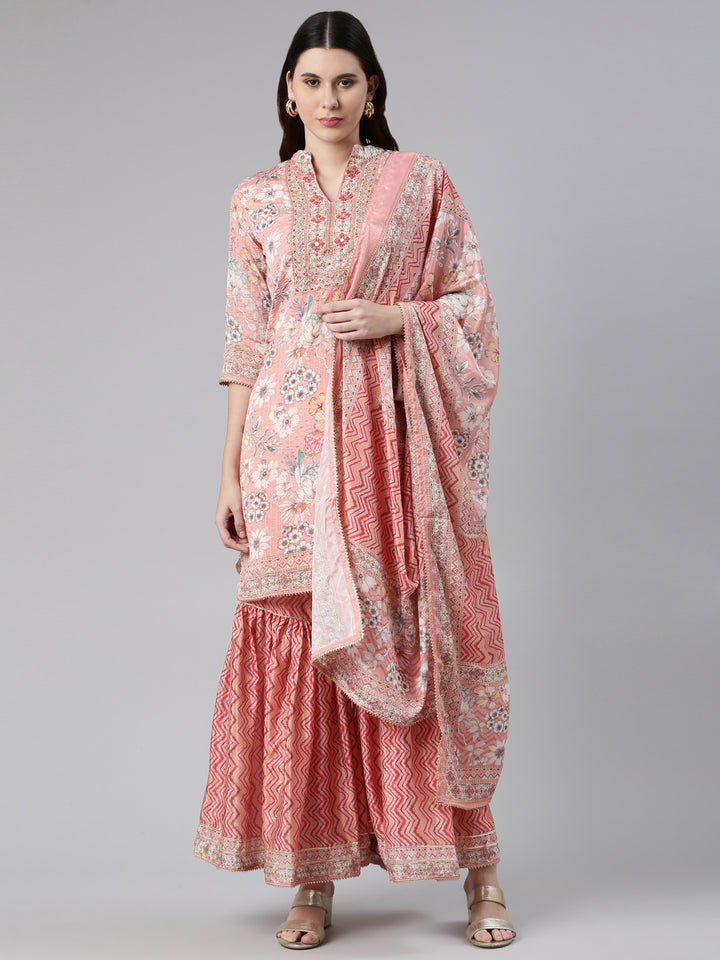 Neerus Ethnic thread embroidered sharara set kurta dupatta - front view
