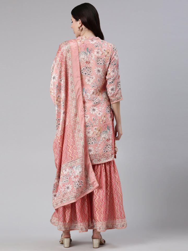 Neerus Ethnic thread embroidered sharara set kurta dupatta - side view