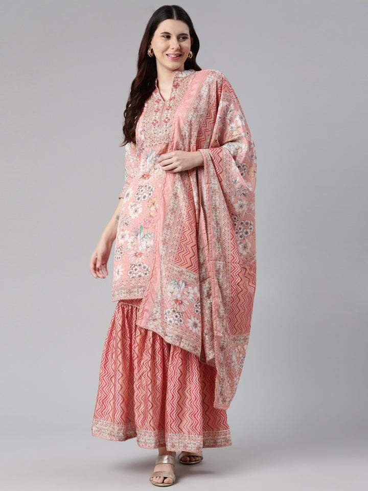 Neerus Ethnic thread embroidered sharara set kurta dupatta - detail view 2