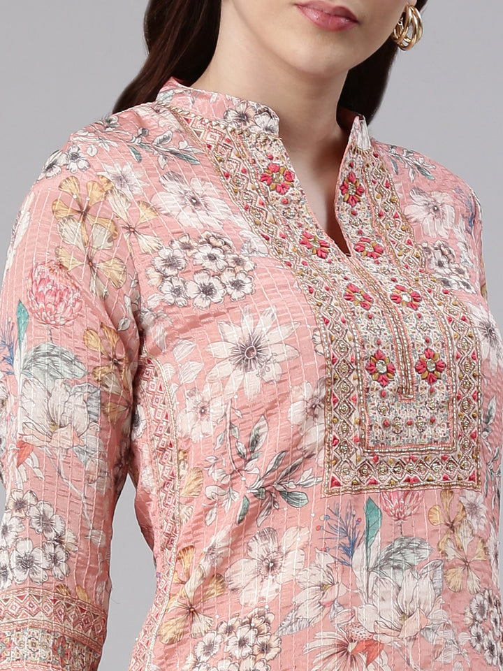 Neerus Ethnic thread embroidered sharara set kurta dupatta - detail view 1