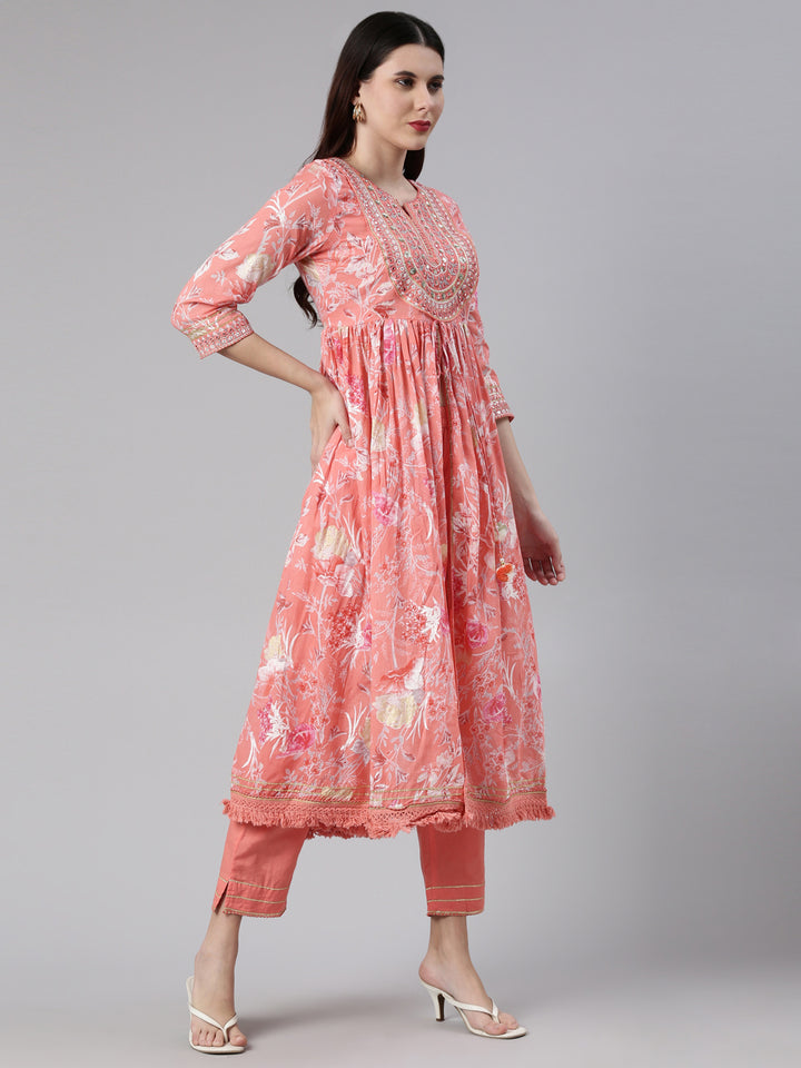 Neerus Multi floral thread embroidered suit set - back view