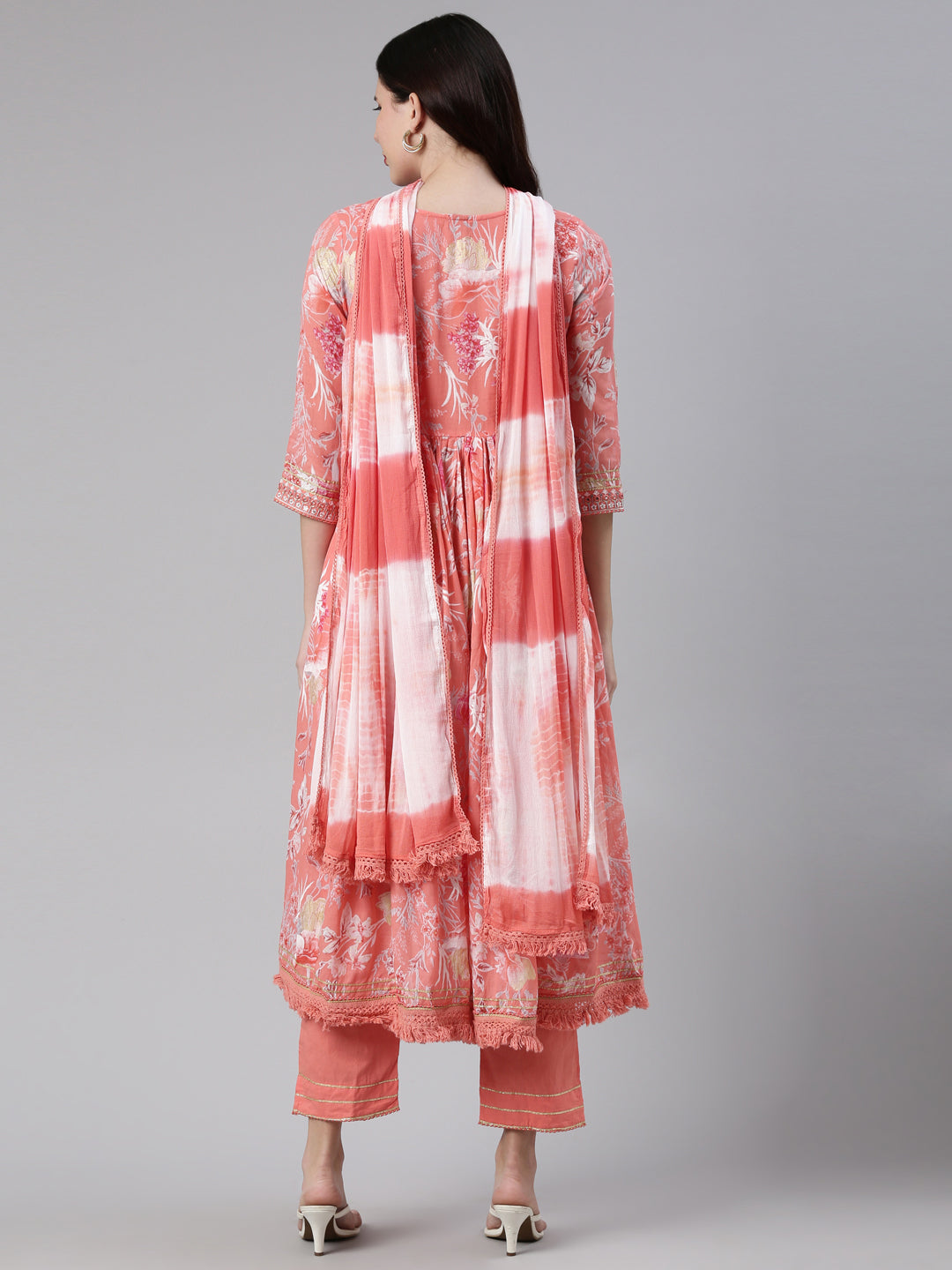 Neerus Multi floral thread embroidered suit set - side view