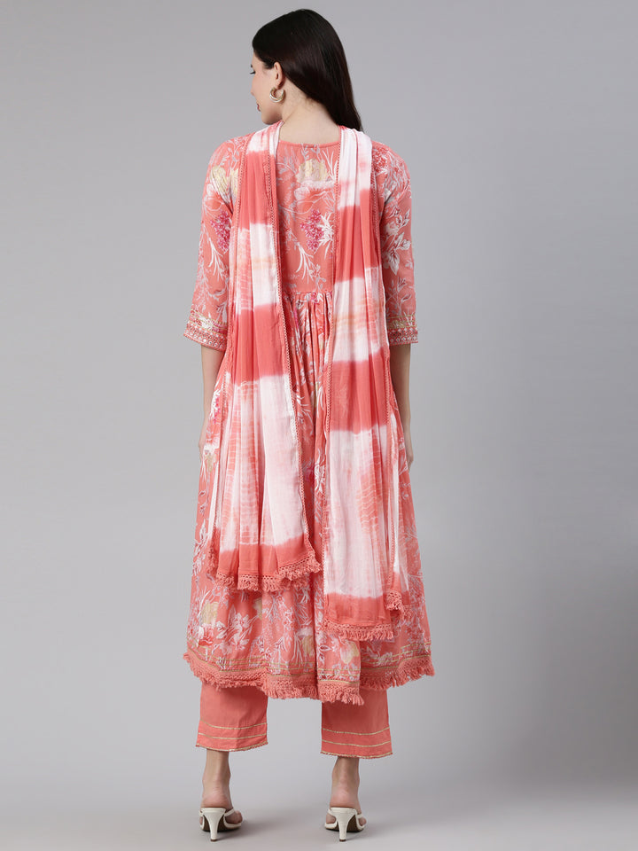 Neerus Multi floral thread embroidered suit set - side view