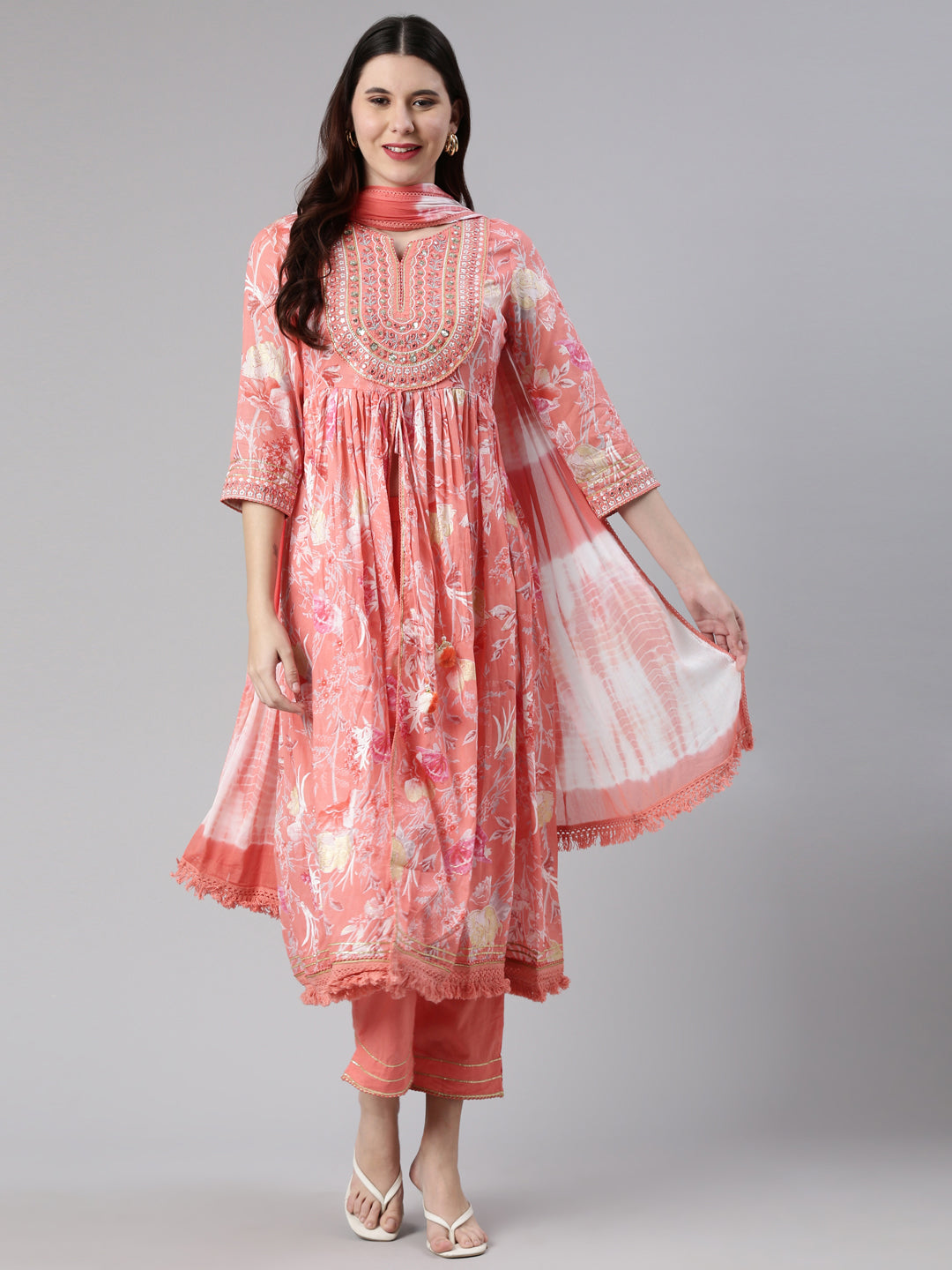 Neerus Multi floral thread embroidered suit set - detail view 2