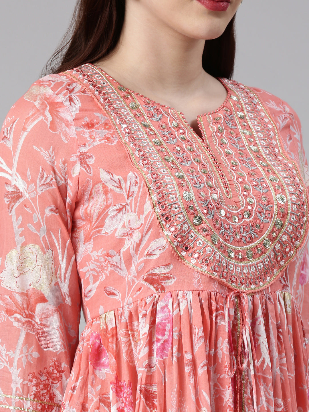 Neerus Multi floral thread embroidered suit set - detail view 1