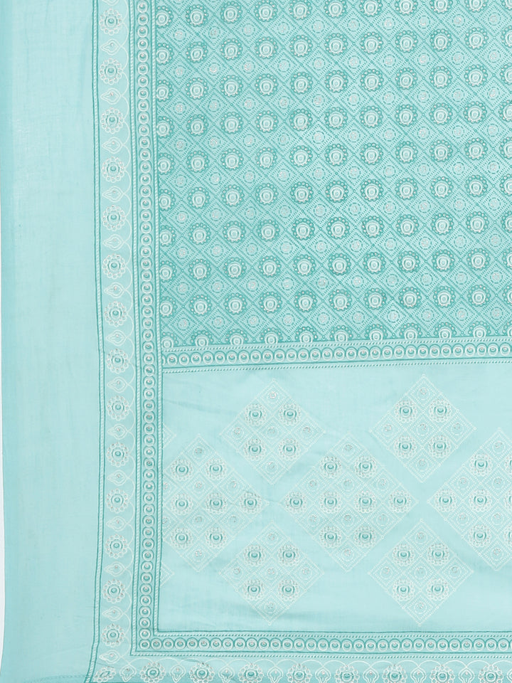 Neerus Blue Regular Straight Printed Kurta and Trousers With Dupatta