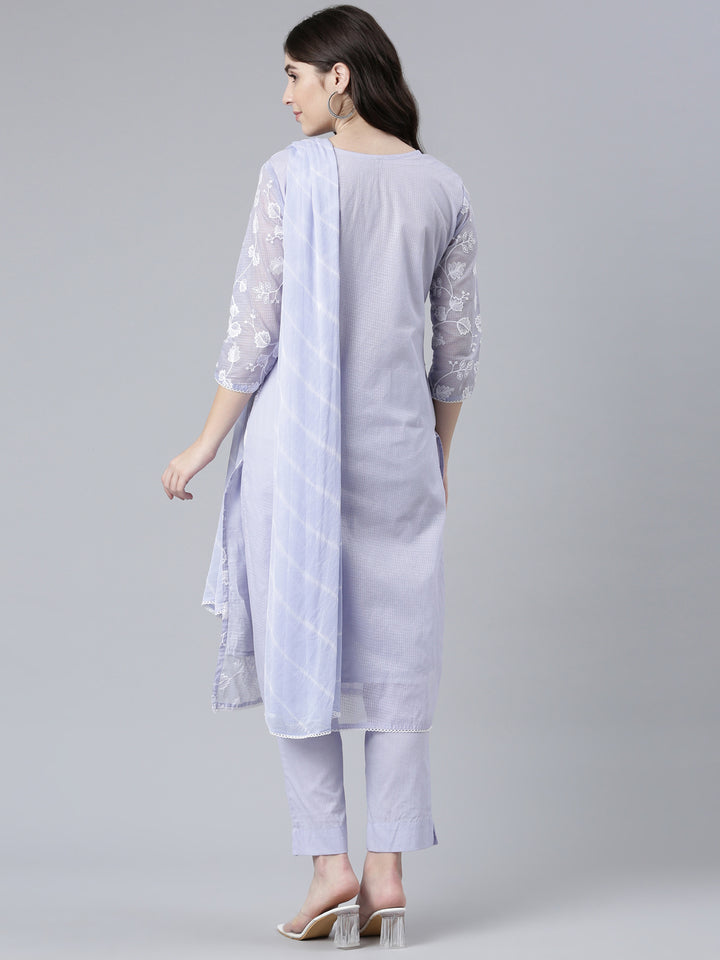 Neerus Purple embroidered straight kurta set - side view