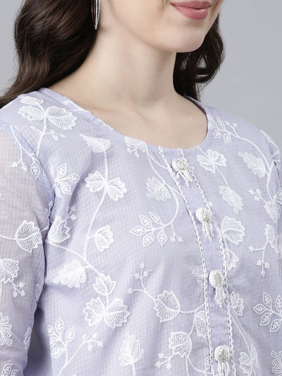 Neerus Lavender Regular Straight Embroidered Kurta And Trousers With Dupatta