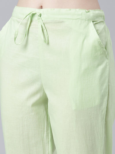 Neeru's Green Regular Straight Embroidered Kurta And Trousers With Dupatta