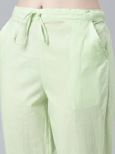 Neerus Green Regular Straight Embroidered Kurta And Trousers With Dupatta