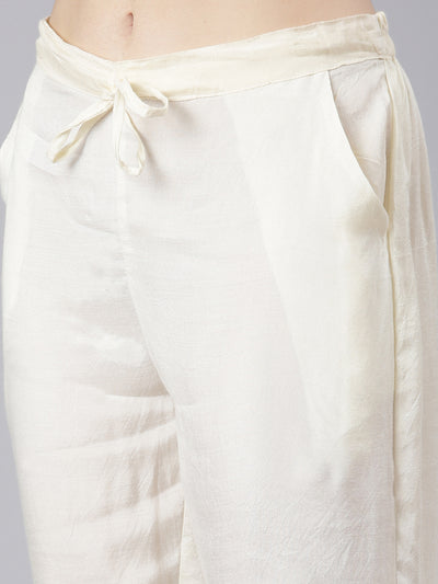 Neerus Cream Regular Straight Printed Kurta And Trousers With Dupatta