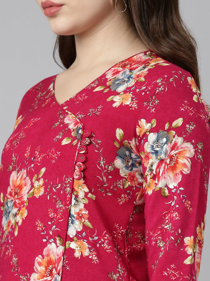 Neerus Magenta Regular Straight Printed Readymade suits