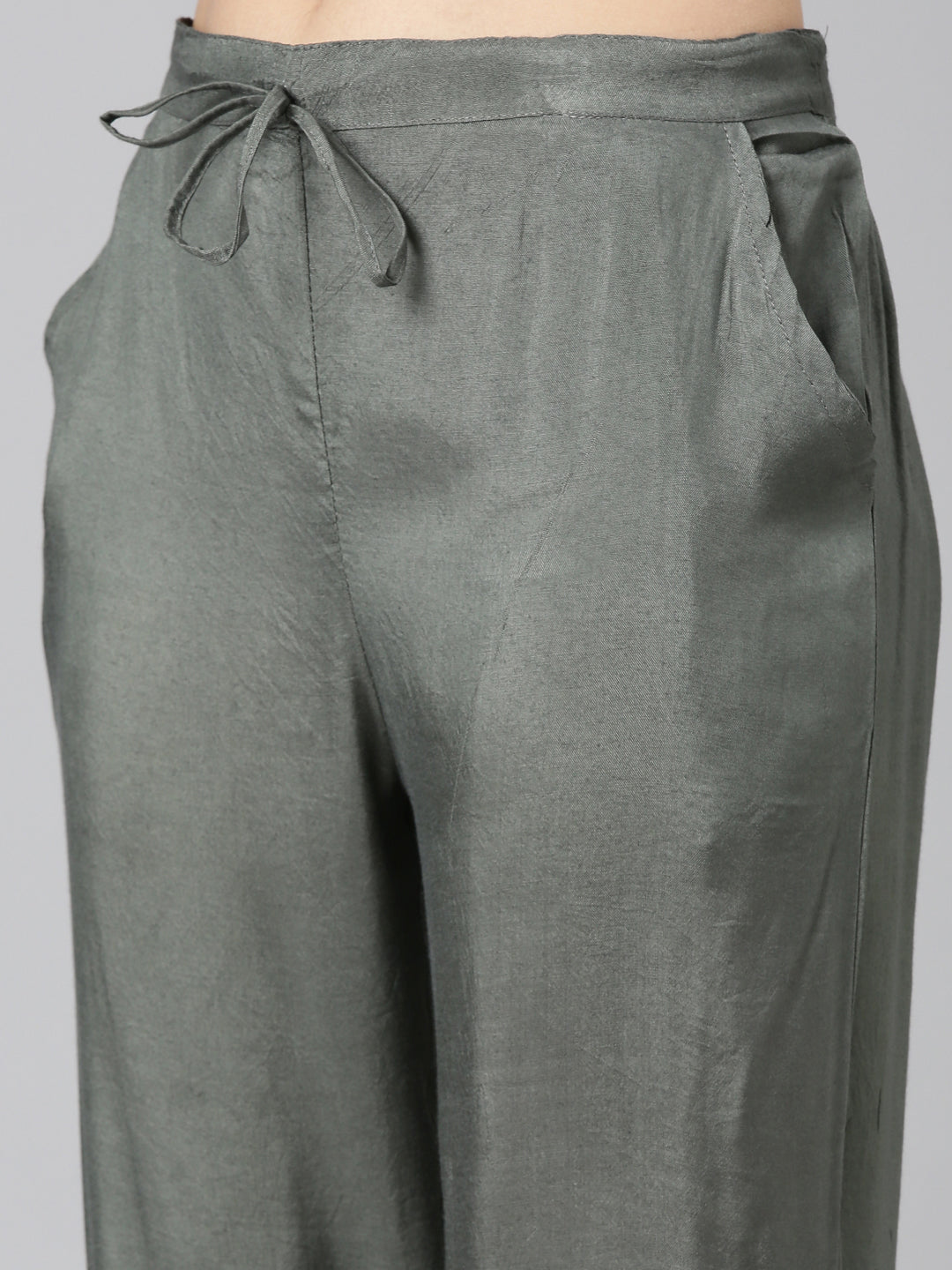 Neeru's Olive Regular Straight Printed Kurta And Trousers With Dupatta