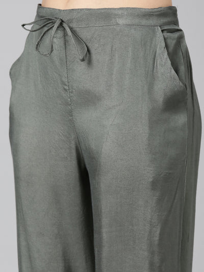 Neeru's Olive Regular Straight Printed Kurta And Trousers With Dupatta