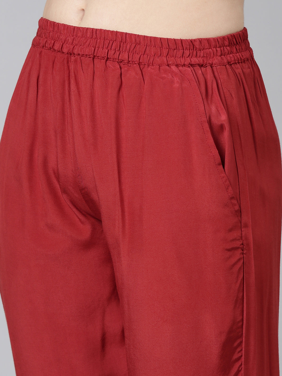 Neerus Maroon printed straight kurta set - detail view 3