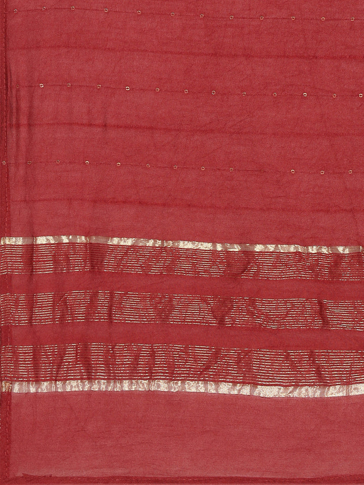 Neerus Maroon printed straight kurta set - detail view 4